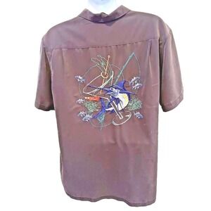 River Lodge Columbia Mens Large Gray w Embordered Swordfish Fly Fishing Shirt